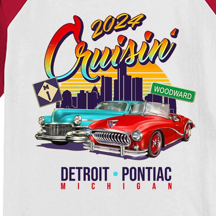 2024 Cruisin Woodward Ave Cruise Detroit To Pontiac Classic Cars Kids Colorblock Raglan Jersey