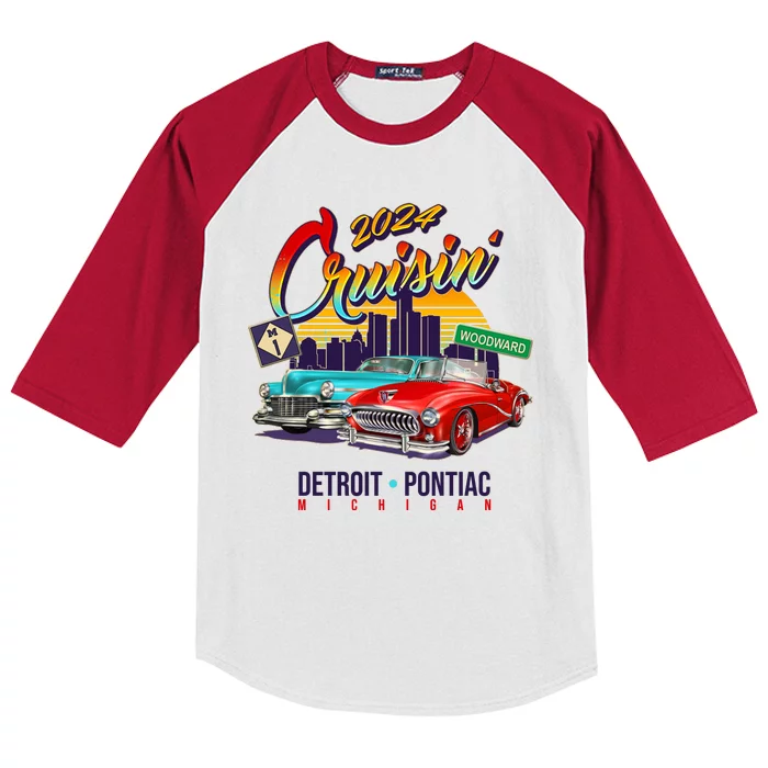 2024 Cruisin Woodward Ave Cruise Detroit To Pontiac Classic Cars Kids Colorblock Raglan Jersey