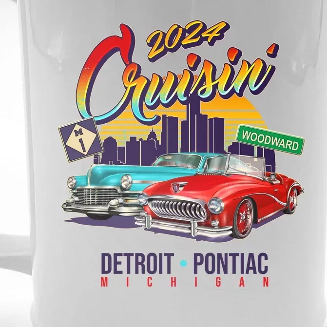 2024 Cruisin Woodward Ave Cruise Detroit To Pontiac Classic Cars Front & Back Beer Stein