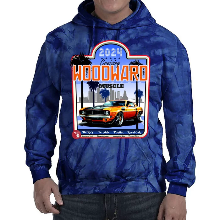 2024 Cruising Woodward Muscle Car Scenic Tie Dye Hoodie