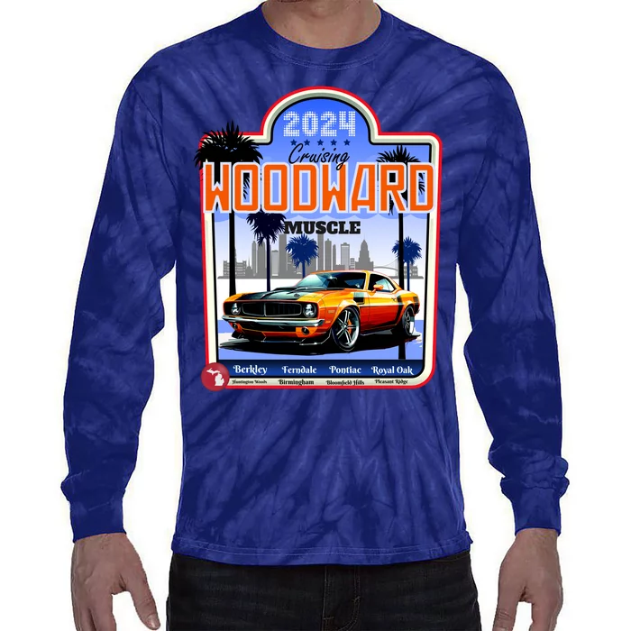 2024 Cruising Woodward Muscle Car Scenic Tie-Dye Long Sleeve Shirt