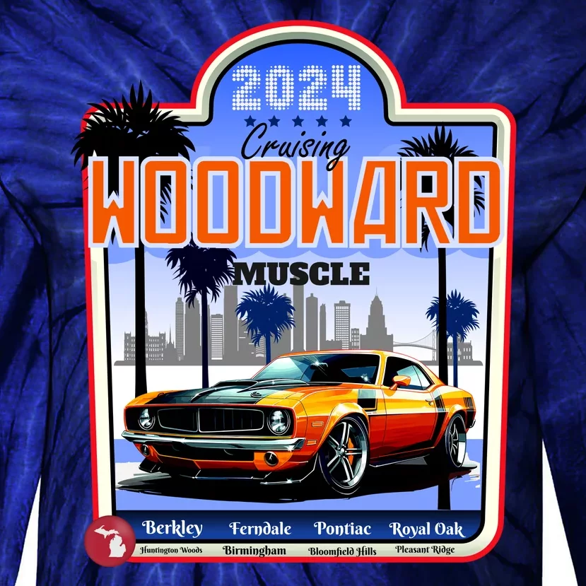 2024 Cruising Woodward Muscle Car Scenic Tie-Dye Long Sleeve Shirt