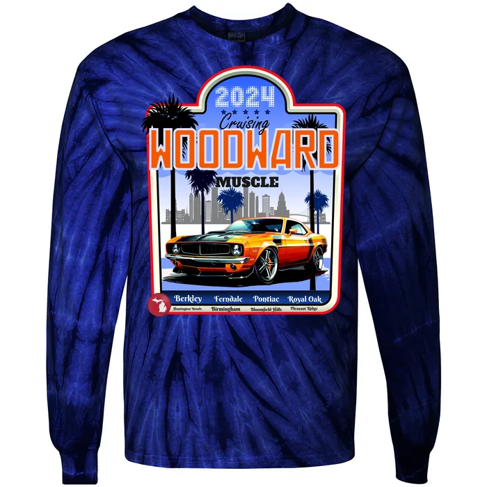 2024 Cruising Woodward Muscle Car Scenic Tie-Dye Long Sleeve Shirt