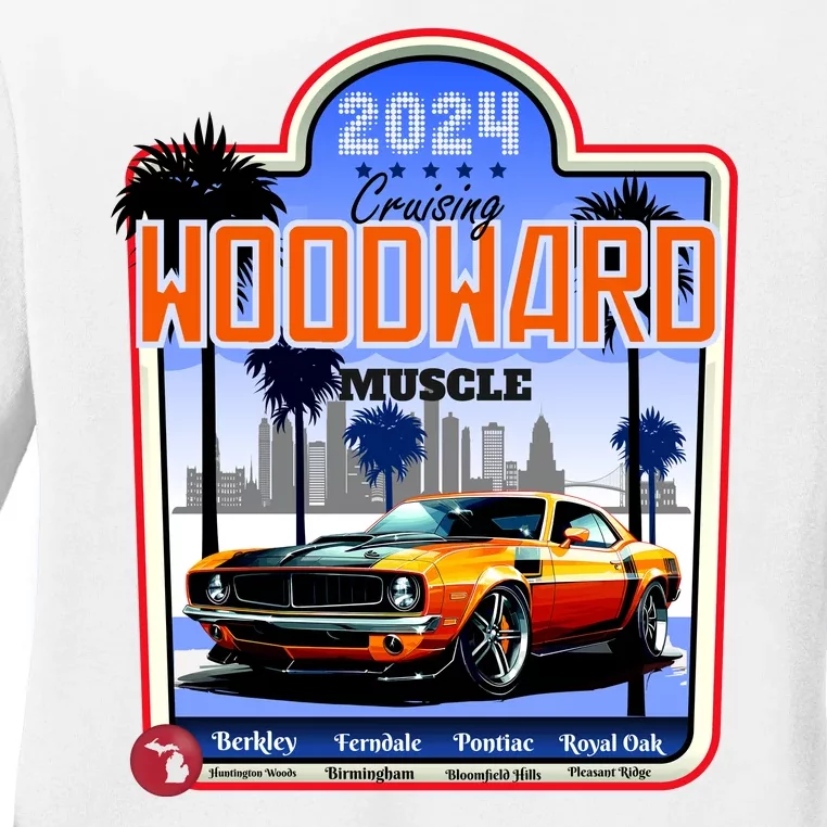 2024 Cruising Woodward Muscle Car Scenic Ladies Long Sleeve Shirt