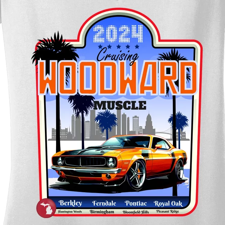 2024 Cruising Woodward Muscle Car Scenic Women's V-Neck T-Shirt