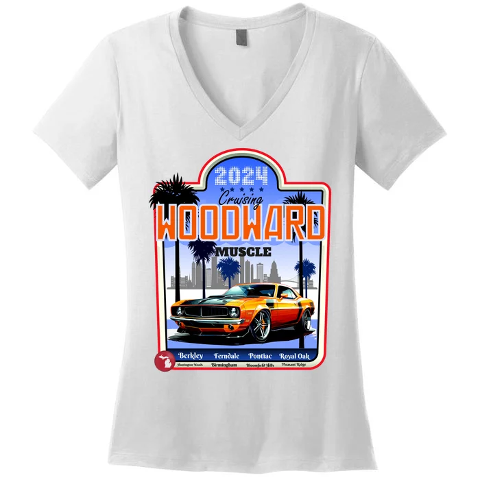 2024 Cruising Woodward Muscle Car Scenic Women's V-Neck T-Shirt