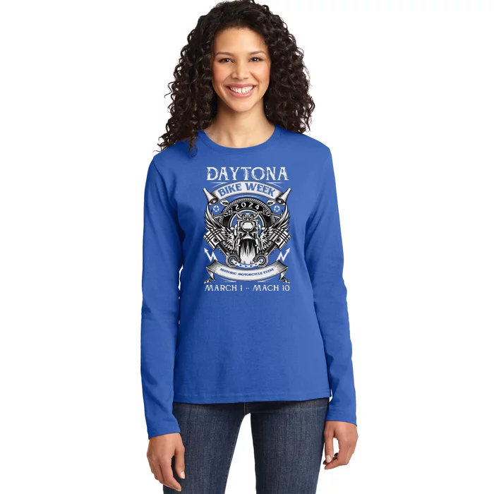 2024 Daytona Beach Bike Week Checkered Flag Ladies Long Sleeve Shirt