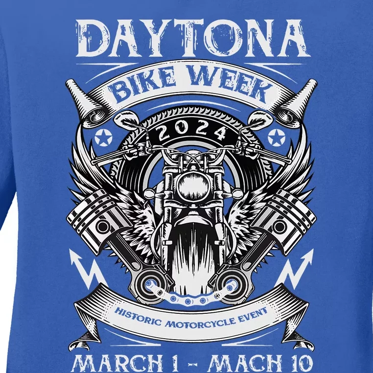 2024 Daytona Beach Bike Week Checkered Flag Ladies Long Sleeve Shirt