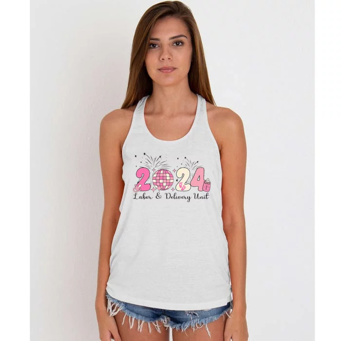 2024 Disco Ball Labor and Delivery New Years RN NP Women's Knotted Racerback Tank