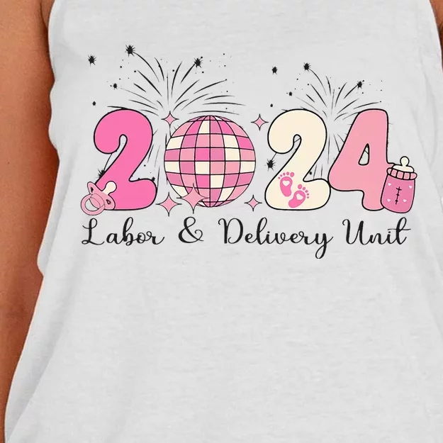 2024 Disco Ball Labor and Delivery New Years RN NP Women's Knotted Racerback Tank