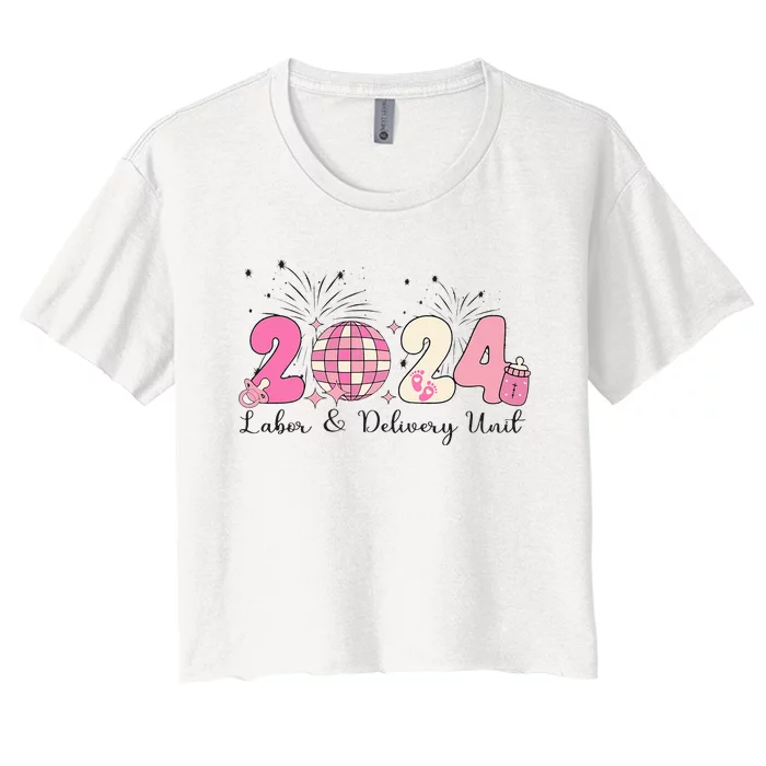 2024 Disco Ball Labor and Delivery New Years RN NP Women's Crop Top Tee