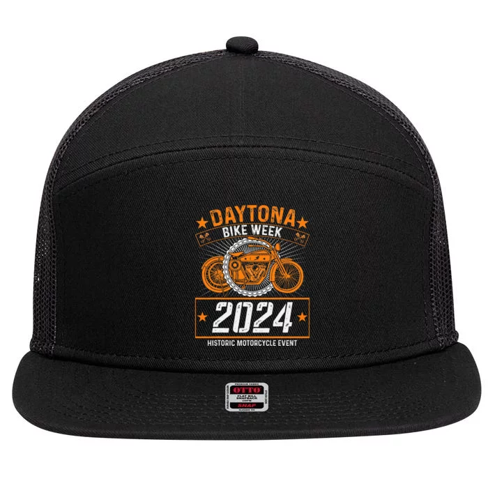 2024 Daytona Beach Bike Week Checkered Flag 7 Panel Mesh Trucker Snapback Hat