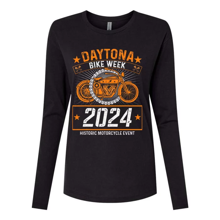 2024 Daytona Beach Bike Week Checkered Flag Womens Cotton Relaxed Long Sleeve T-Shirt