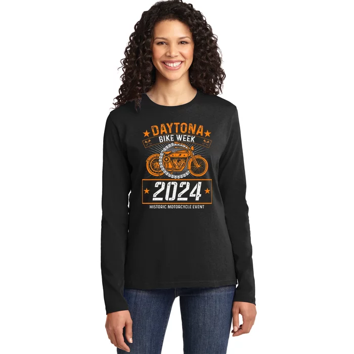 2024 Daytona Beach Bike Week Checkered Flag Ladies Long Sleeve Shirt