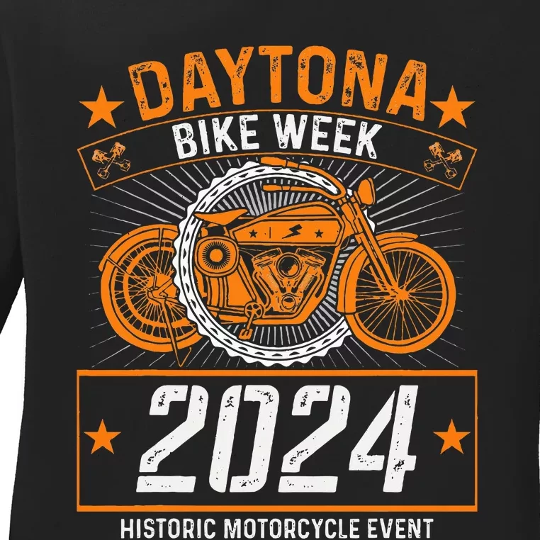 2024 Daytona Beach Bike Week Checkered Flag Ladies Long Sleeve Shirt