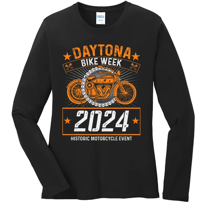 2024 Daytona Beach Bike Week Checkered Flag Ladies Long Sleeve Shirt