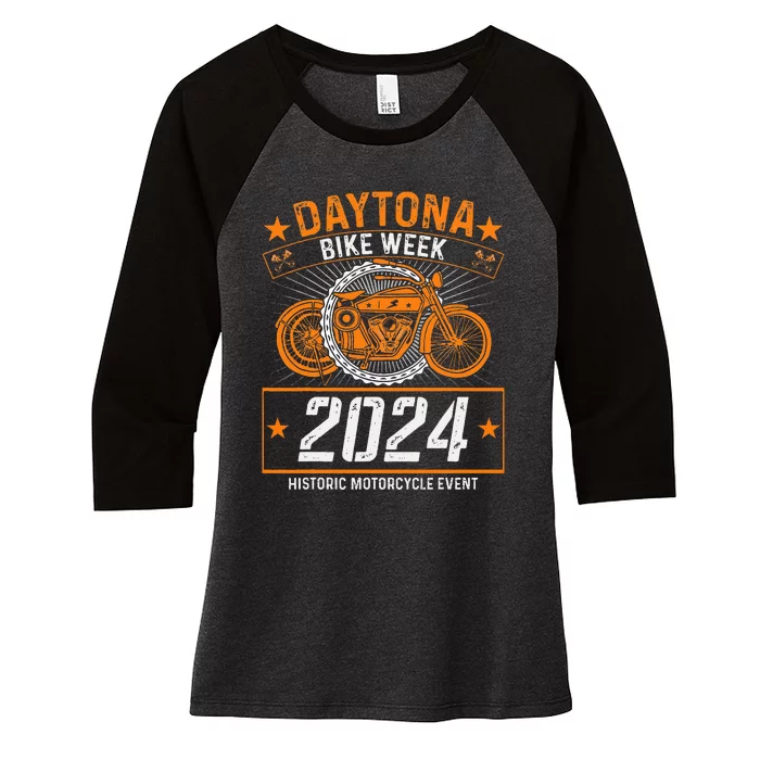 2024 Daytona Beach Bike Week Checkered Flag Women's Tri-Blend 3/4-Sleeve Raglan Shirt