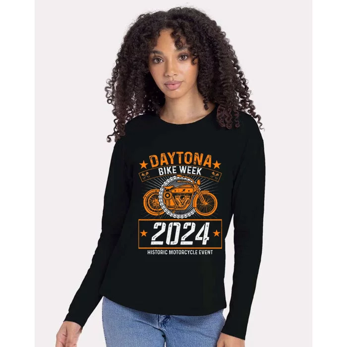 2024 Daytona Beach Bike Week Checkered Flag Womens Cotton Relaxed Long Sleeve T-Shirt