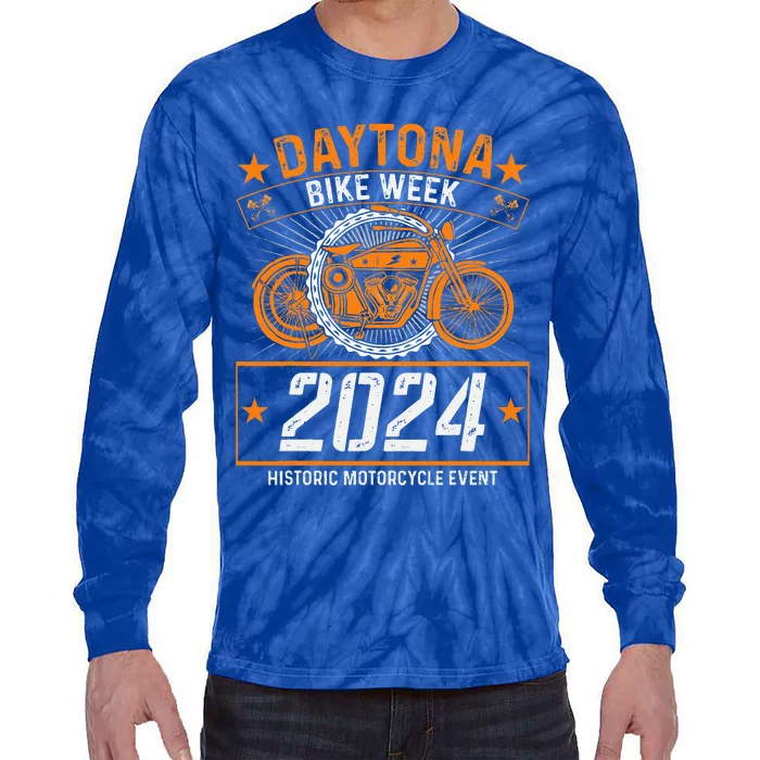 2024 Daytona Beach Bike Week Checkered Flag Tie-Dye Long Sleeve Shirt