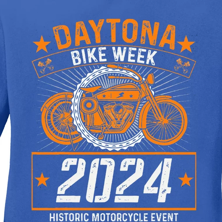 2024 Daytona Beach Bike Week Checkered Flag Ladies Long Sleeve Shirt