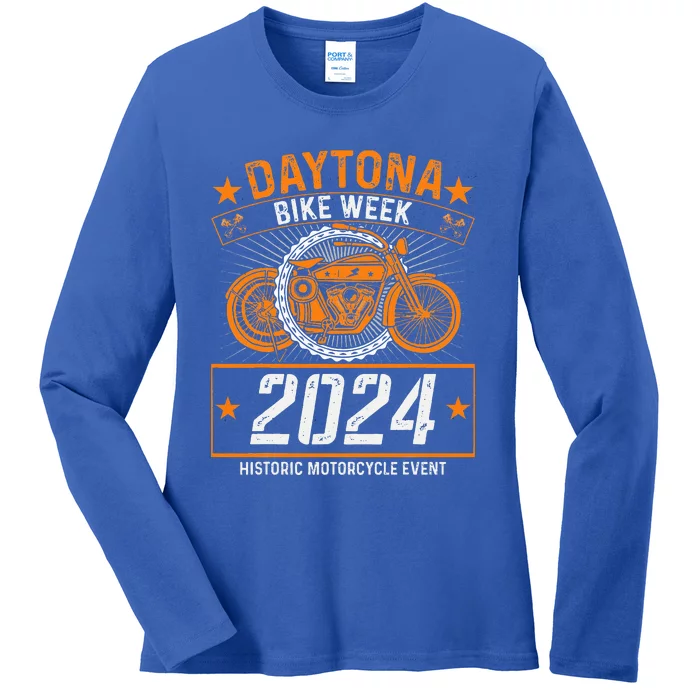 2024 Daytona Beach Bike Week Checkered Flag Ladies Long Sleeve Shirt