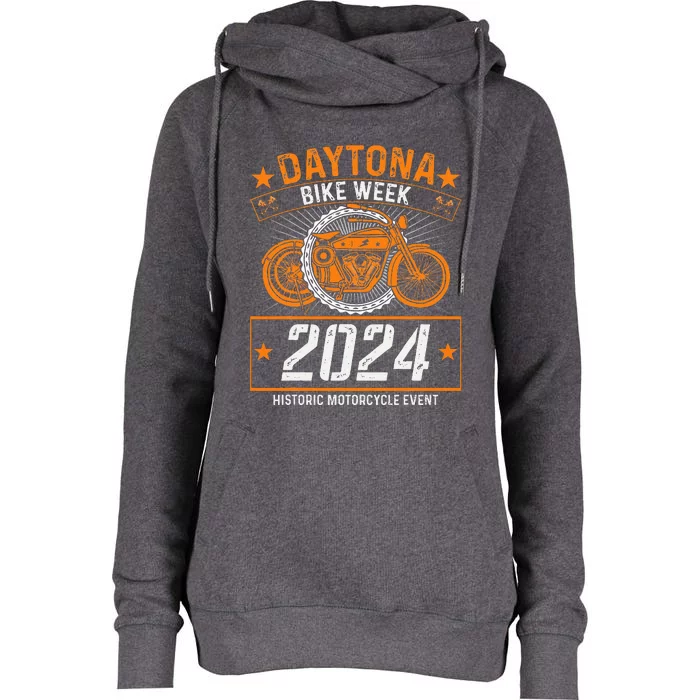 2024 Daytona Beach Bike Week Checkered Flag Womens Funnel Neck Pullover Hood