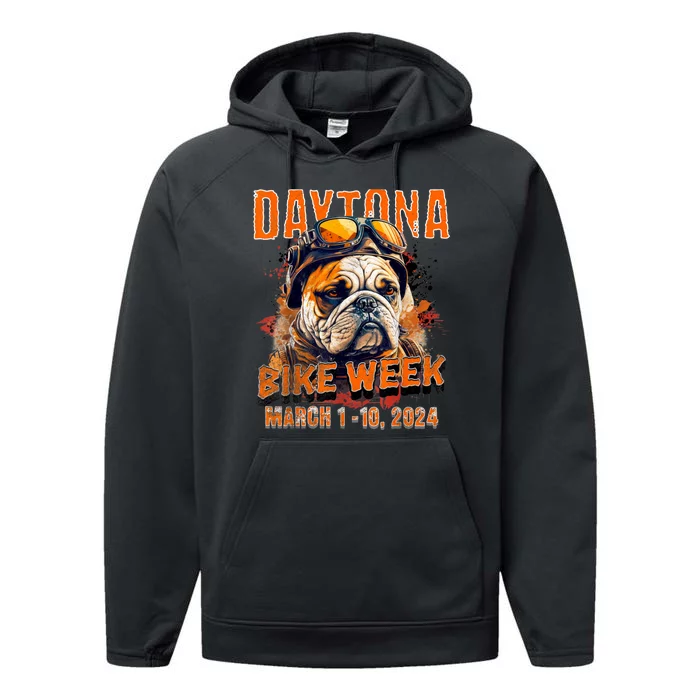 2024 Daytona Beach Bike Week Vintage Rally Art On Front Performance Fleece Hoodie