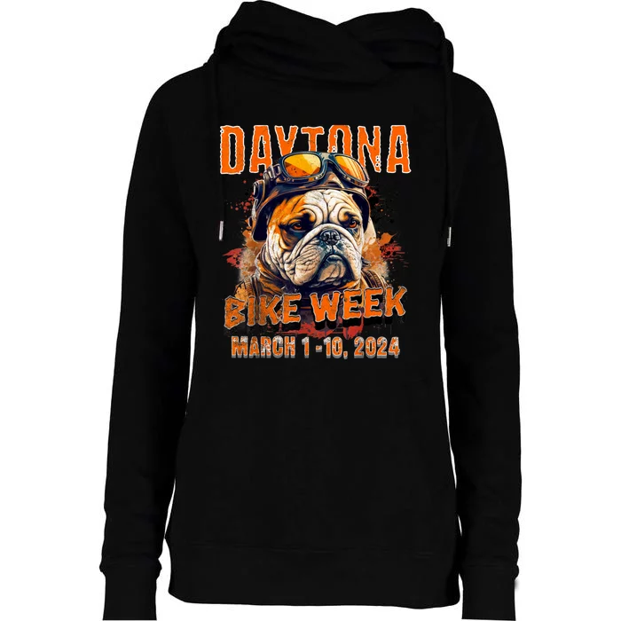 2024 Daytona Beach Bike Week Vintage Rally Art On Front Womens Funnel Neck Pullover Hood