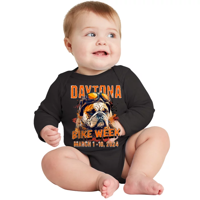 2024 Daytona Beach Bike Week Vintage Rally Art On Front Baby Long Sleeve Bodysuit