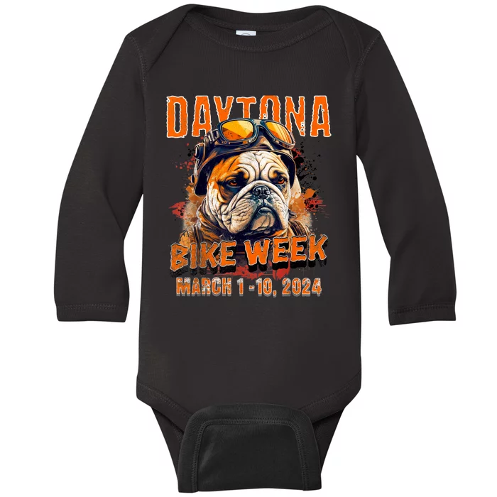 2024 Daytona Beach Bike Week Vintage Rally Art On Front Baby Long Sleeve Bodysuit