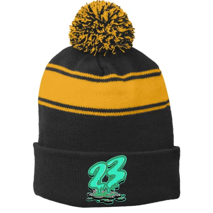 23 Drip Black Green Glow 3s Matching Stripe Pom Pom Beanie