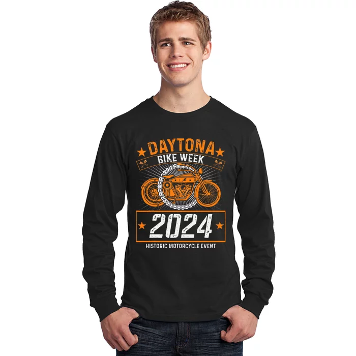 2024 Daytona Beach Bike Week Checkered Flag Design Long Sleeve Shirt