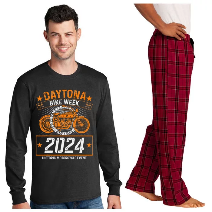 2024 Daytona Beach Bike Week Checkered Flag Design Long Sleeve Pajama Set