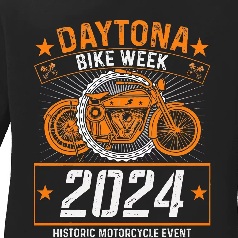 2024 Daytona Beach Bike Week Checkered Flag Design Ladies Long Sleeve Shirt