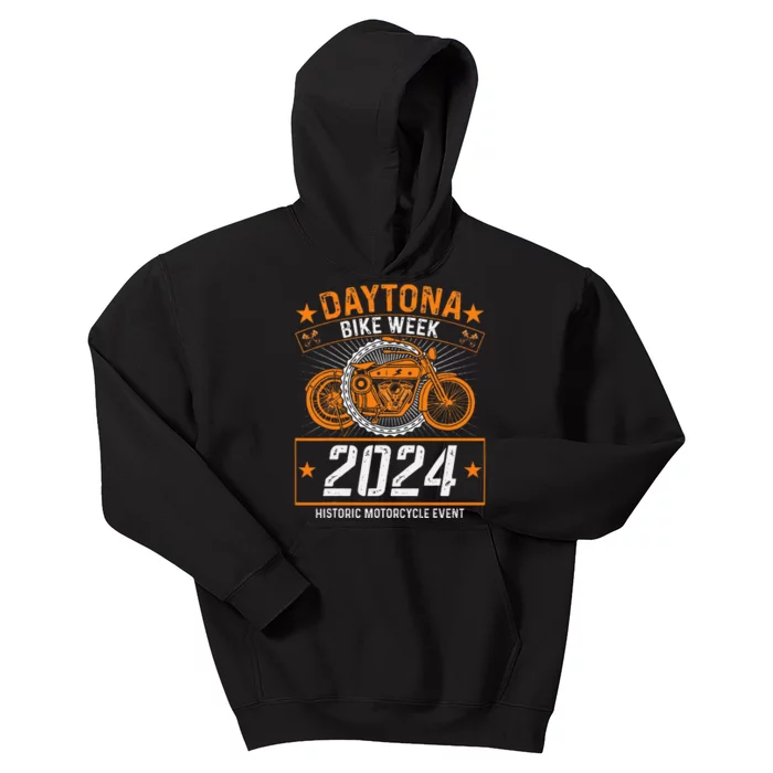 2024 Daytona Beach Bike Week Checkered Flag Design Kids Hoodie