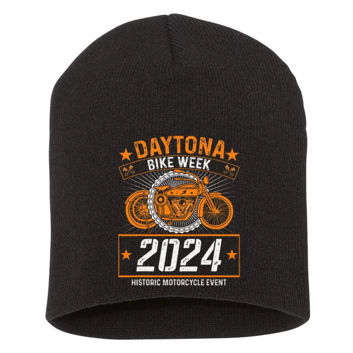 2024 Daytona Beach Bike Week Checkered Flag Design Short Acrylic Beanie