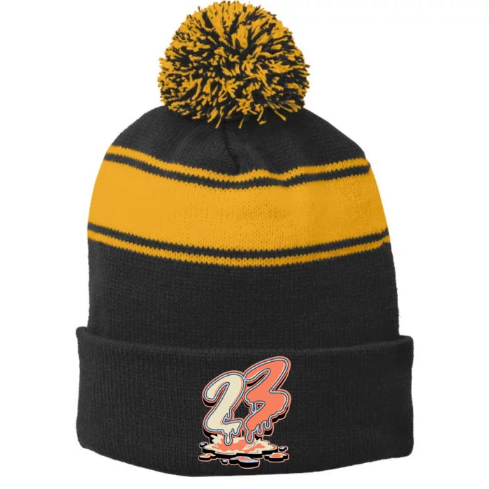 23 Drip Crimson Bliss 5s Matching Stripe Pom Pom Beanie