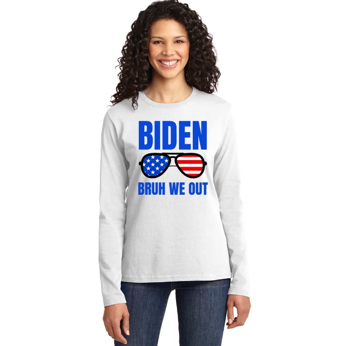 2024 Election Biden 2024 Bruh We Out Funny Joe Biden Ladies Long Sleeve Shirt