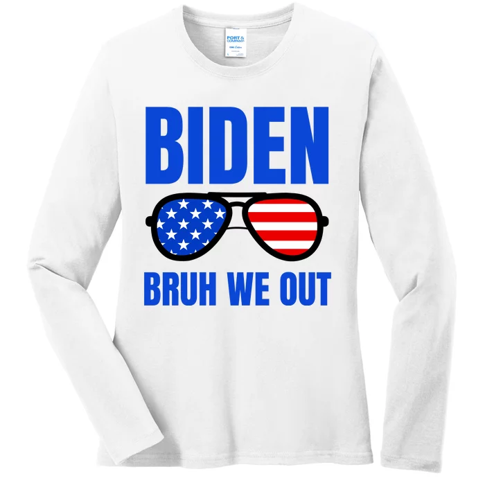 2024 Election Biden 2024 Bruh We Out Funny Joe Biden Ladies Long Sleeve Shirt