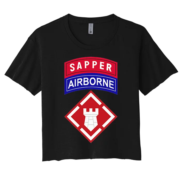 20th Engineer Brigade Patch W Airborne And Sapper Tab Women's Crop Top Tee