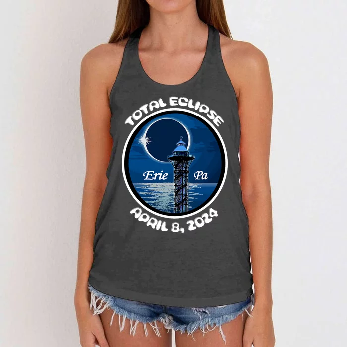 2024 Eclipse Erie Pa Tower Lake Ere April Path Of Totality Women's Knotted Racerback Tank