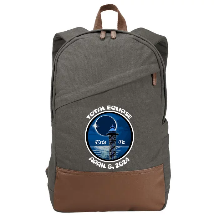 2024 Eclipse Erie Pa Tower Lake Ere April Path Of Totality Cotton Canvas Backpack