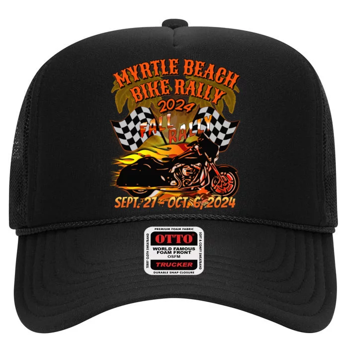 2024 Fall Myrtle Beach Bike Rally Vintage Art Back High Crown Mesh Trucker Hat