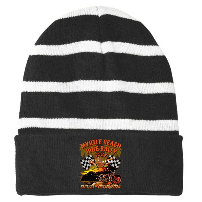 2024 Fall Myrtle Beach Bike Rally Vintage Art Back Striped Beanie with Solid Band