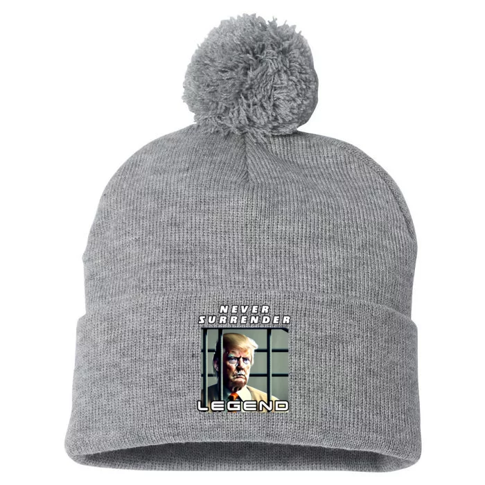 2 Finger Never Surrender Save America Legend Trump Mug Shot Pom Pom 12in Knit Beanie