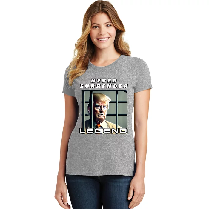 2 Finger Never Surrender Save America Legend Trump Mug Shot Women's T-Shirt