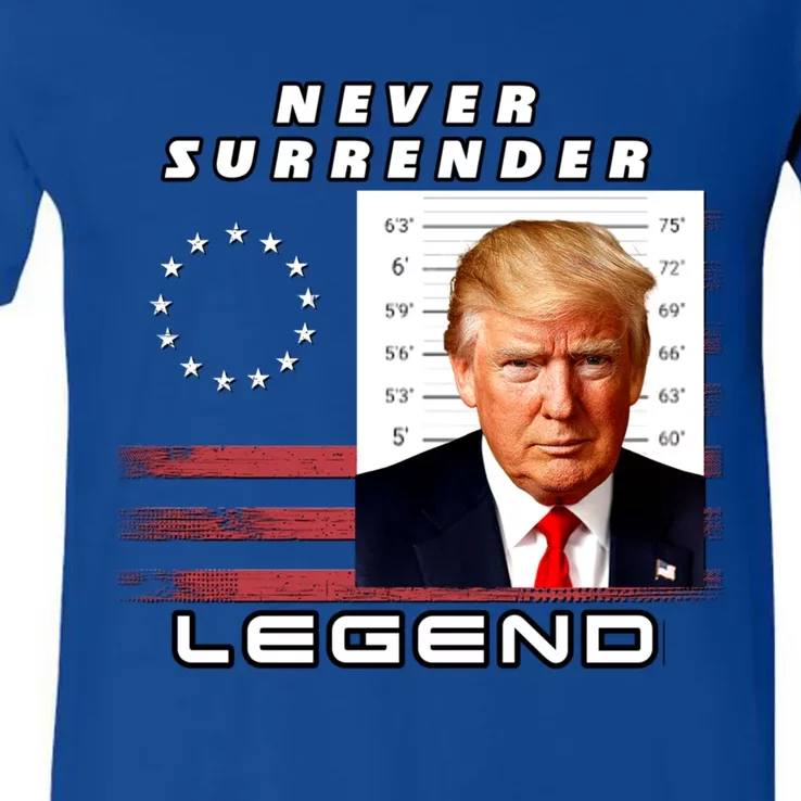 2 Finger Never Surrender Save America Legend Trump Mug Shot Gift V-Neck T-Shirt