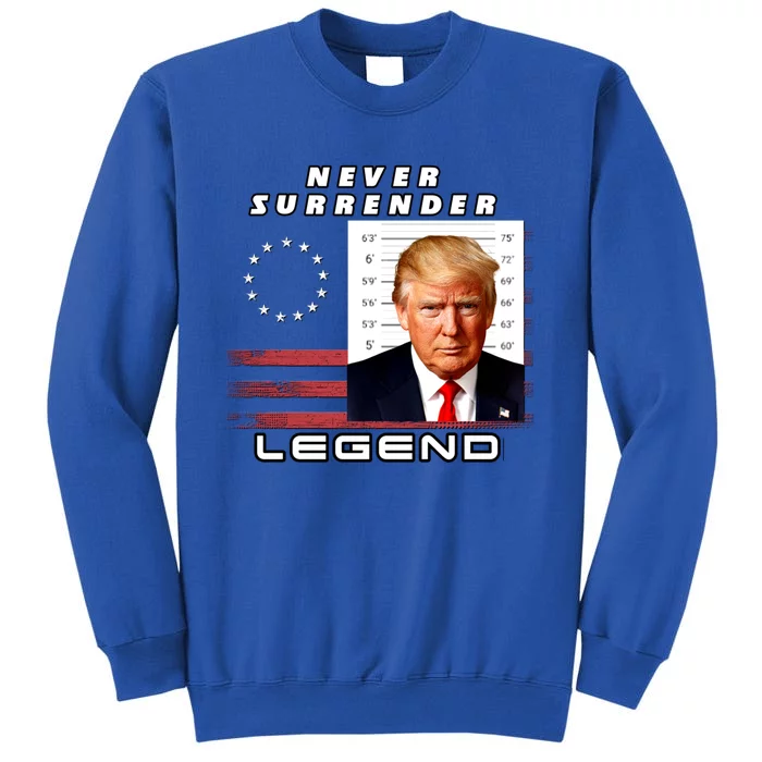 2 Finger Never Surrender Save America Legend Trump Mug Shot Gift Tall Sweatshirt