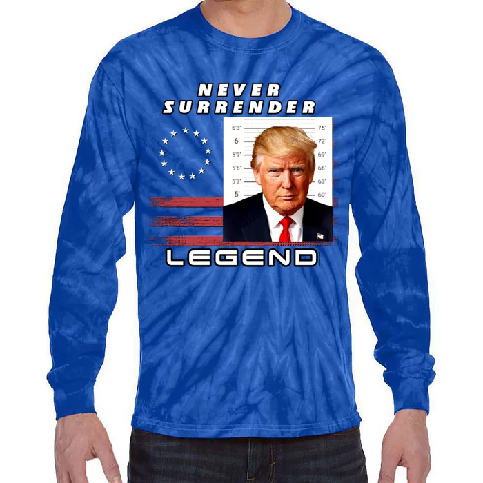 2 Finger Never Surrender Save America Legend Trump Mug Shot Gift Tie-Dye Long Sleeve Shirt