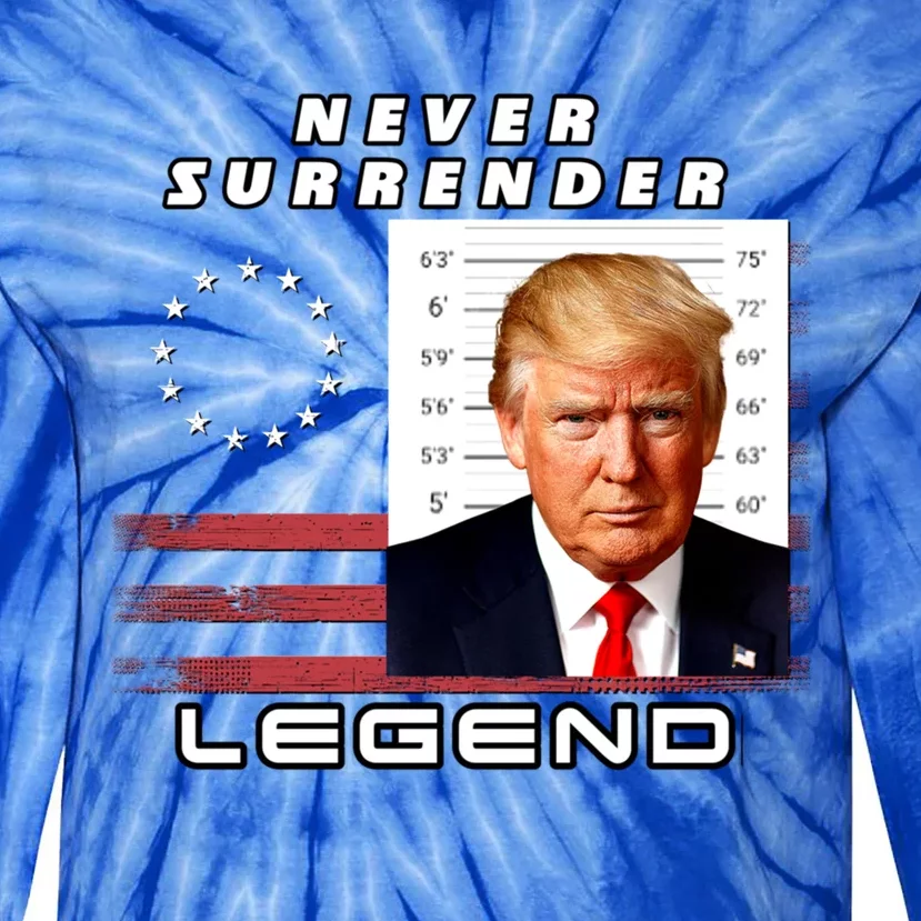 2 Finger Never Surrender Save America Legend Trump Mug Shot Gift Tie-Dye Long Sleeve Shirt